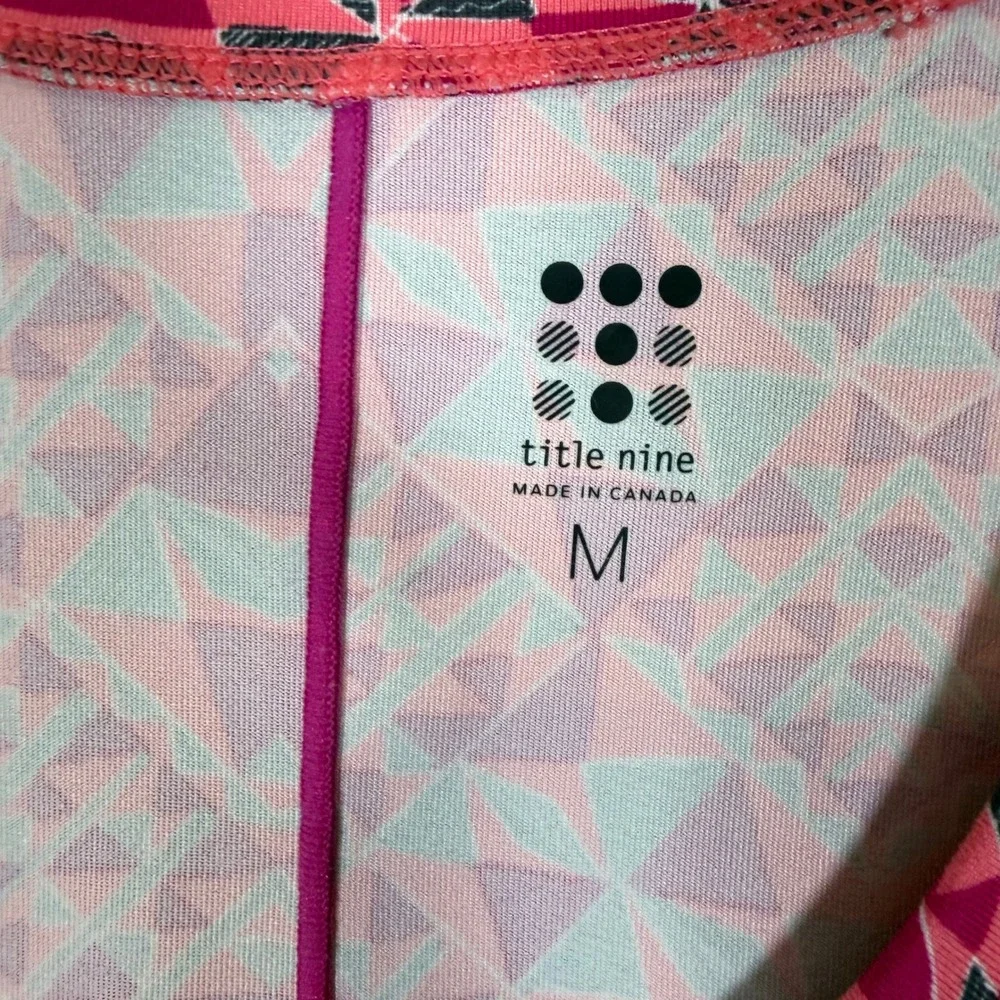 Title Nine Dream Dress Womens Medium Pink Geometric Print Zip Pocket‎ Cap Sleeve